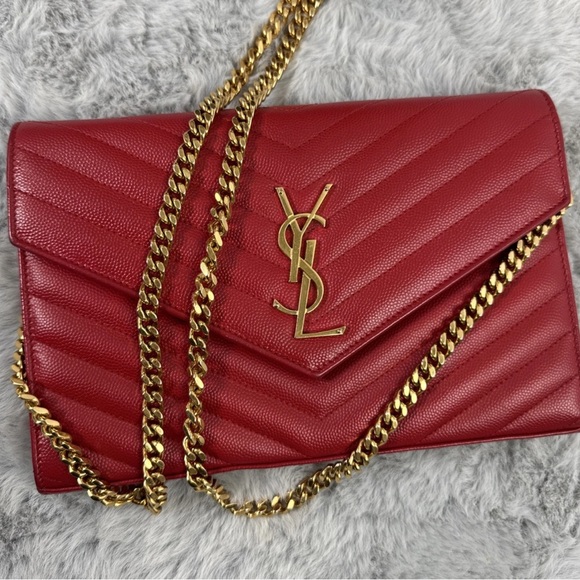 Yves Saint Laurent Cassandre Chain Crossbody Bag in Red - Picture 4 of 11